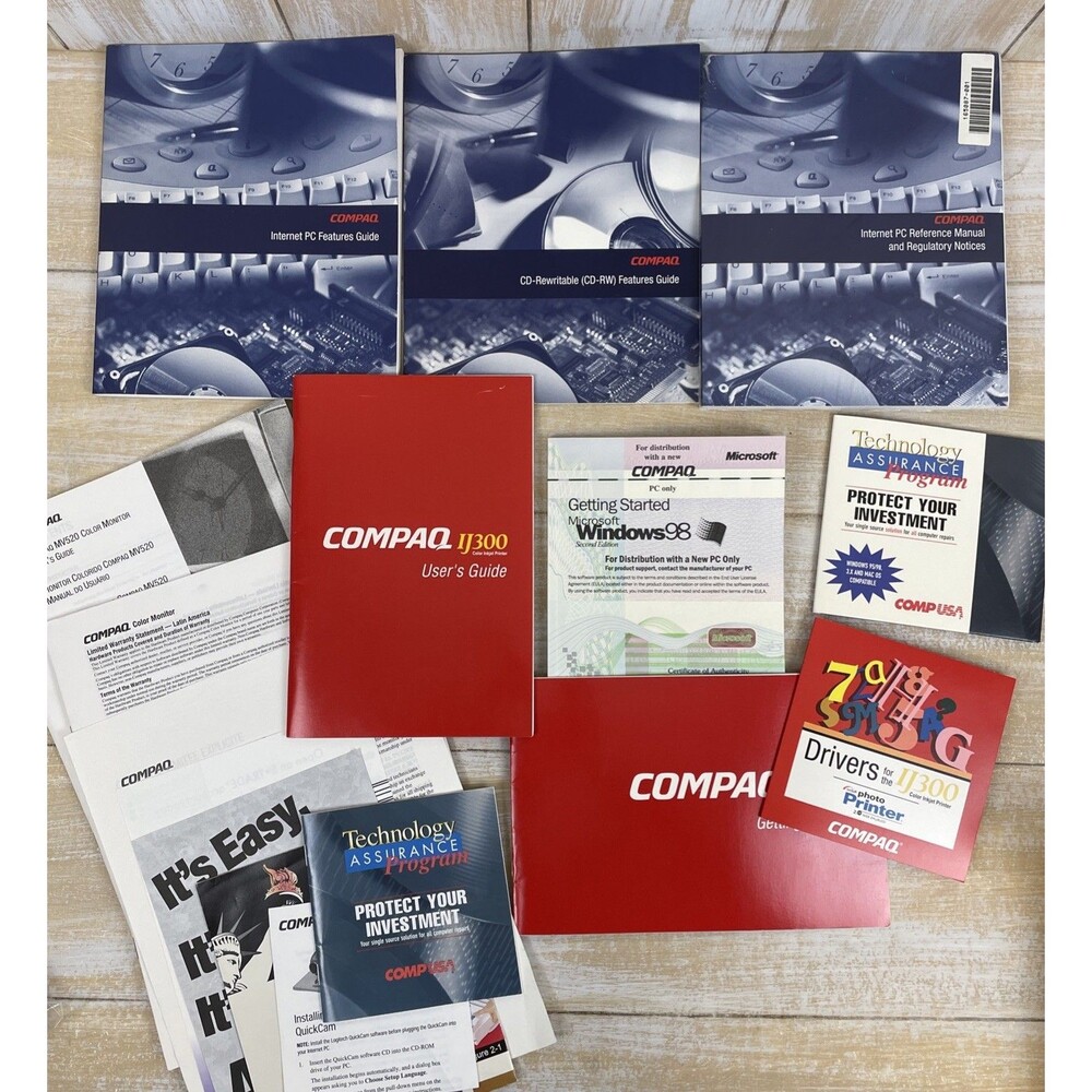 Lot of Vintage Compaq Computer & Printer Manuals, Internet Guides, Disks